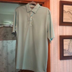 Mens large golf shirt Greg Norman Playdry like new sea foam green stripe